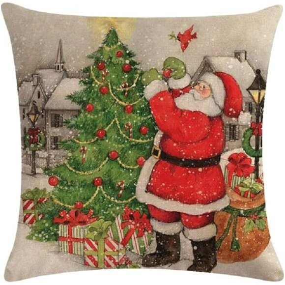 18x18 Red Noel Santa Snowman Christmas Tree Bird Double-Sided Pillowcases - Picture 6 of 6